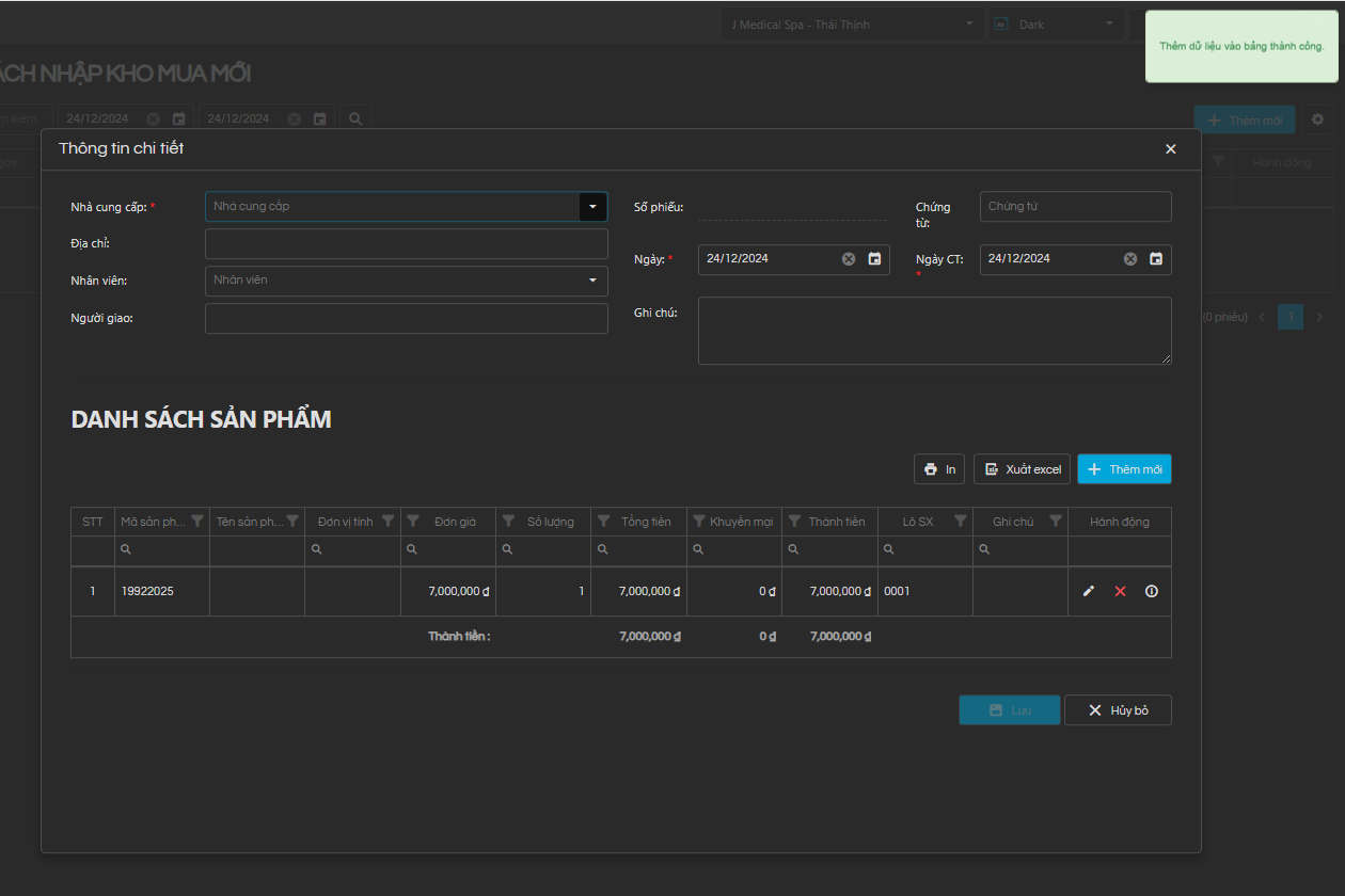 &nbsp; &nbsp; &nbsp; &nbsp; &nbsp; &nbsp; &nbsp; &nbsp; &nbsp; &nbsp; &nbsp; &nbsp; Hiển thị thông báo thêm dữ liệu vào bảng thành công